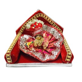 Gavya International Bal Ladoo Gopal Red Gaddi Lord Krishna Aasan with Janmashtami Cloth Swing for Home Temple mandir Home showpiece - (L x H) (5 X 4.25) Inch