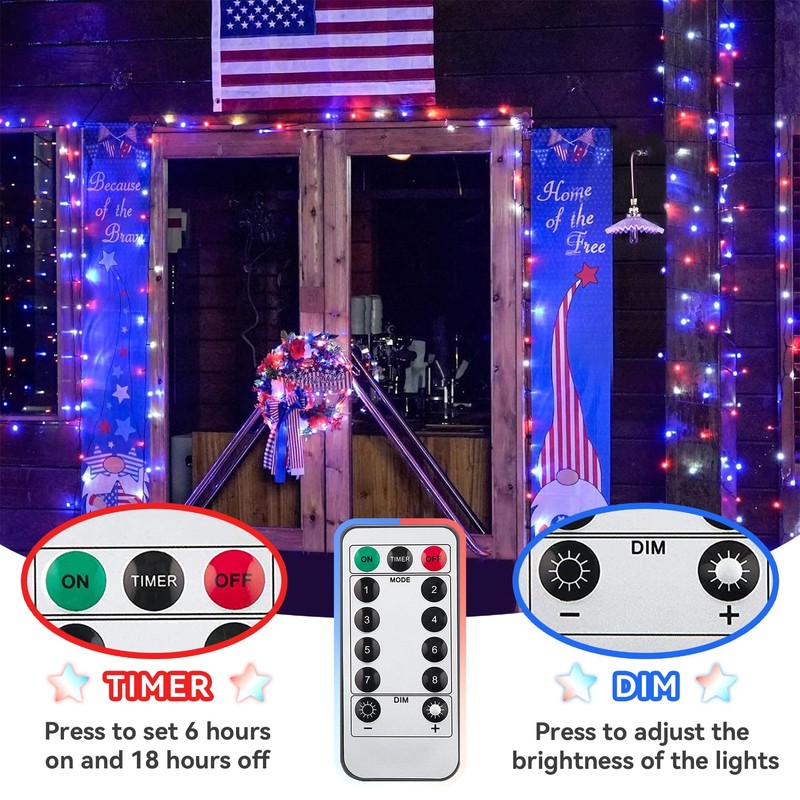 ITICdecor 4th of July Decorations 100 LED Red White and