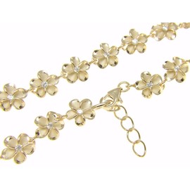 Arthur's Jewelry 925 Sterling silver yellow gold plated Hawaiian 10mm cz plumeria flower bracelet 7.5"