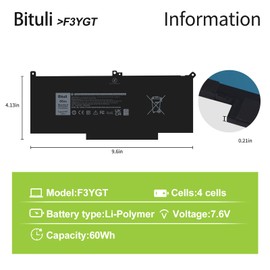 Bituli F3YGT 2X39G 60WH Laptop Battery for Dell Latitude 12 7000 7280 7290 13 7000 7380 7390 P29S002 14 7000 7480 7490 E7280 E7480 E7490 E7290 E7380