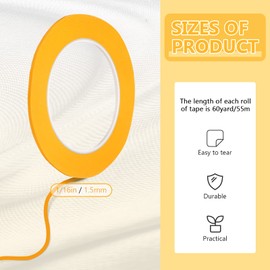 Cornison 3 Rolls Pinstripe Tape Thin Masking Tape Automotive for DIY Car Auto Paint(1/16 Inch x 60 Yard,Yellow)