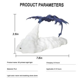 HGomx Fire Dragon Lamp Light, 3D Printed Night Light LED Moon Light Gift for Boys and Girls Bedroom Kids Room with USB Rechargeable (Ice Dragon)