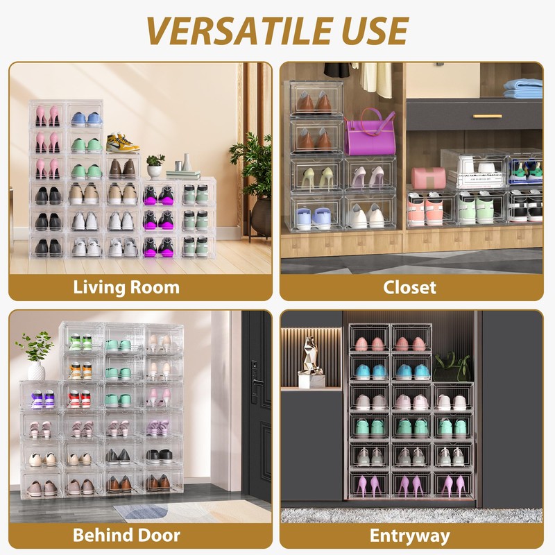 12 Pack Large Shoe Organizer Storage Boxes for Closet, Modular