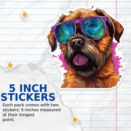 (2 Pack) Border Terrier Dog Stickers - Border Terrier with Sunglasses - Choose FromOver 100 Dog Breeds - 5 Inches On Longest Side - Premium Vinyl - Made in USA - BMCS0322