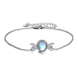 YFN Triple Moon Goddess Moonstone Necklace 925 Sterling Silver Celtic Pendant Necklace Wiccan Jewellery for Men and Women 18 Inches, Sterling Silver, Moon,Triple