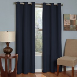 Eclipse Microfiber Total Privacy Blackout Thermal Grommet Window Curtain for Bedroom (1 Panel), 42 in x 95 in, Navy