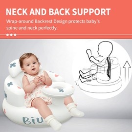Inflatable Baby Seat for Babies 3 Months and Up, Toddler Floor Seats for Sitting Up, Sit-Me-Up Floor Chair Built-in Air Pump Baby Seats, Blow Up Baby Chair with Back and Neck Support (Strawberry)