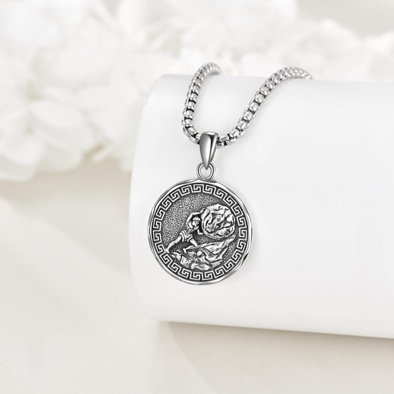 YFN Sisyphus Necklace Sterling Silver Religious Protector Pendant Greek God