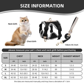 Muecleao Escape Proof Cat Harness and Leash Set, Premium Microfiber Leather Trim, Adjustable Reflective Vest Harness for Cats, Breathable No-Pull Kitten Harness with Soft Mesh (Black, L)