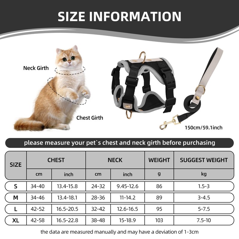 Muecleao Escape Proof Cat Harness and Leash Set, Premium Microfiber