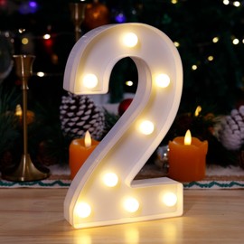 TEHIBIEN LED Light Up Marquee Letters, Battery Powered Decorative LED Letter Lights, Alphabet Light Up Letters for Wedding Birthday Party,Holiday Lamp or Home Bar Decoration (Number 2)