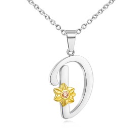 Shining Charm Initial D Necklace Pendant Paved Small Sunflower Necklaces for Teenage Girls Gifts for Christmas Birthday Grandma Nana Jewellery