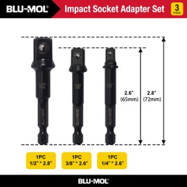 Disston E0100520 3 pc Impact Socket Adaptor set. Spring loaded Premium Alloy Steel with 1/4" Hex Shank