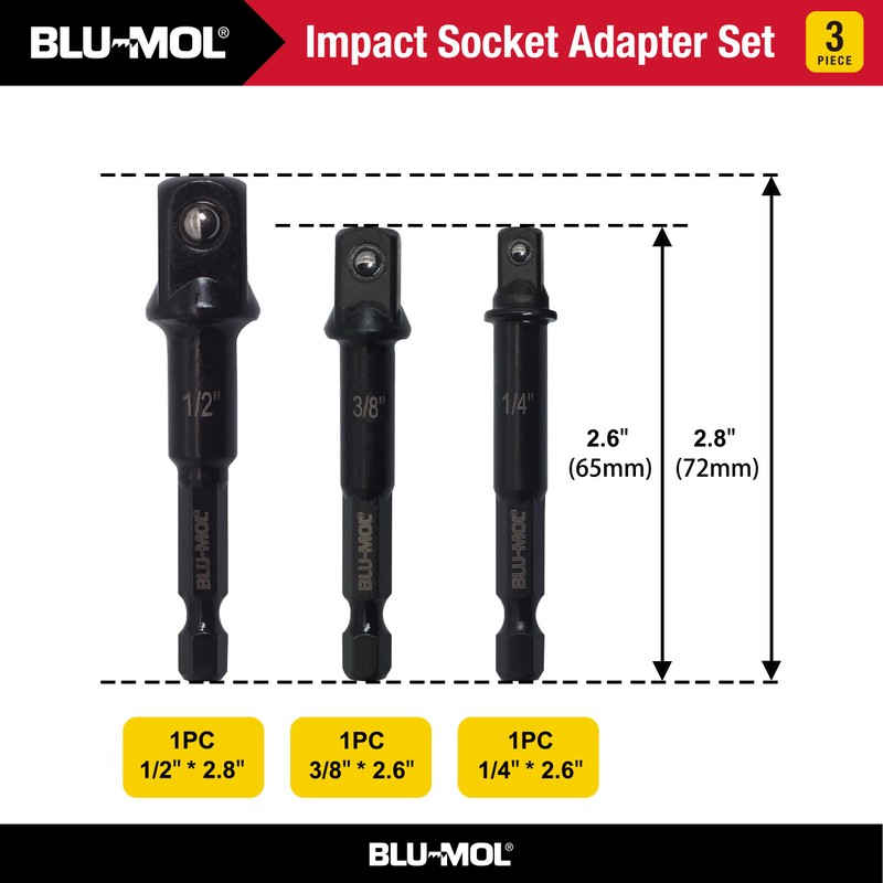 Disston E0100520 3 pc Impact Socket Adaptor set. Spring loaded