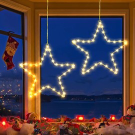 BrizLabs BrizLabs Leuchtstern Weihnachten, 2 Stck 40 LED Weihnachtsstern Fenster Lichter Warmwei? Batteriebetrieben 8 Modi Wasserdicht Christbaumschmuck Lichter fr Weihnachtsdeko Garten Balkon Baum Party