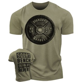 Squat Bench Deadlift Repeat Gym Workout Shirts for Men Weight Plate Gym T-Shirt (LG, Military Green)