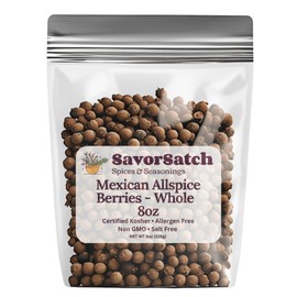 SavorSatch Whole Allspice Berries Pimenta dioica - Certified Kosher, 8oz Resealable Pouch | Fresh, Aromatic, All-Natural Spice for Cooking, Baking, Pickling, Bottle Refill, and Grinder Refill