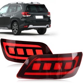 GEEGEETOP Red Lens LED Rear Reflector Bumper Fog Light Assembly Compatible with Subaru Forester 2019-2023 Functions as Tail Brake Turn Signal Lamp 3-In-1 (RED)
