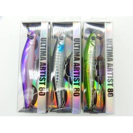 momolures - ULTIMA ARTIST SWIMMER 80mm Sinking Minnow for Bass, Seabass, Pike, Zander, Trout, Salmon lure fishing (3 Pieces Assort #02)