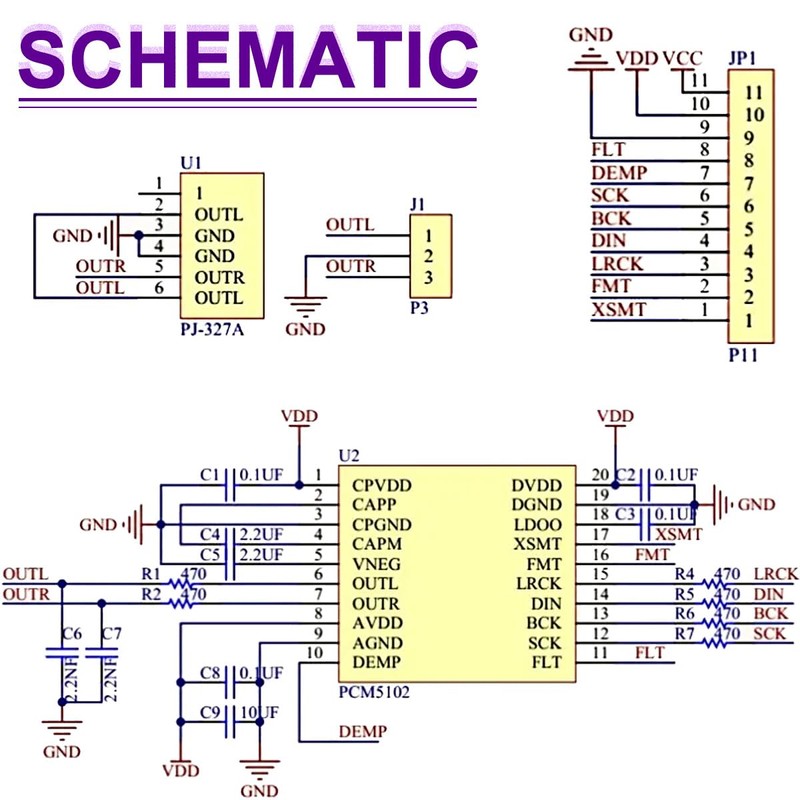 DAOKAI PCM5102 Module,I2S IIS Lossless Digital Audio DAC Decoder Module