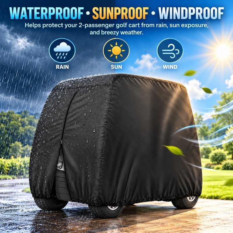 Waterproof Golf Cart Cover for 2-Passenger Carts – 420D Polyester