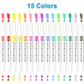 Pastel Highlighter Pens, 15 Pieces, Double-Sided Highlighter Pen, Marker Pastel Assorted Colours, Aesthetic Marker Pens Set for Journaling Notes Bible Markers, School and Office Supplies