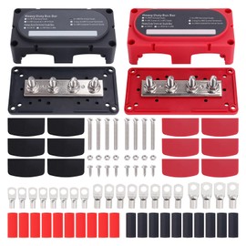 300A Heavy Duty Module Bus BAR 12V 24V 48V DC Power Distribution Block with 4 x 5/16" (M8) Battery Terminal Distribution Block - Buss Bar -Marine Bus Bar (Black & Red)