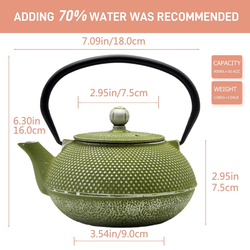 SECHUDO Cast Iron Teapot Tea Kettle with Stainless Steel Infuser