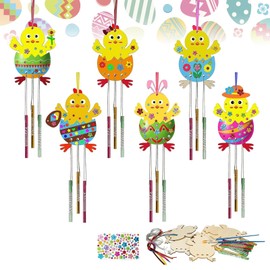 NEERIX 6Pcs Easter Wind Chime Craft Kit - DIY Hanging Chicks Craft Set for Kids - Easter Hanging Ornaments - Easter Party Supplies & Spring Home Decor - Painting Arts & Crafts