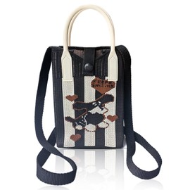 Kaluosty Knitted Dog Pattern cell phone bag,Phone purses with crossbody strap,mini crossbody bags for women, Black and White