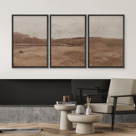 SIGNWIN Framed Canvas Print Wall Art Set Autumn Hills Peaceful Landscape Illustrations Modern Art Decorative Rustic Calm/Zen for Living Room, Bedroom, Office - 16"x24"x3 Black