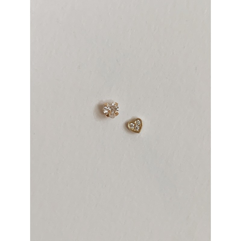 14k Daily Cubic Shape Piercing 2 Types Earrings Quantity of