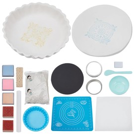 WEBEEDY DIY Clay Jewelry Bowls for Adults Beginners, Complete Clay Jewelry Craft Kit Jewelry Dish Tray Clay Jewelry Making Kit Include Seal, Inkpad, Lace Ribbon, Baking Paper for DIY Craft Making