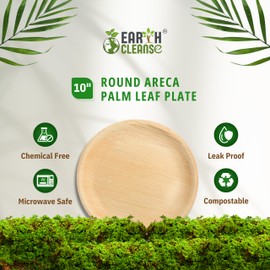 EARTH CLEANSE The Palm Dinnerware – Palm Plates 10 Inch Round (25 Pack) | Compostable & Biodegradable | Like Bamboo & Wooden Disposable Plates | Microwave & Oven Safe | Eco-Friendly Party Dinnerware