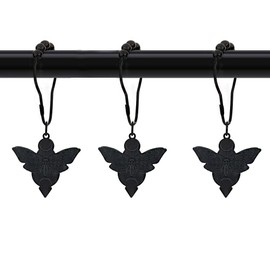 Black Death Moth Skull Shower Curtain Hooks Rings - Rustproof Stainless Steel Shower Hook 12PCS with Death Moth Skull Moon Mystic Celestial Gothic Theme Bathroom Decorative Accessories (Black)