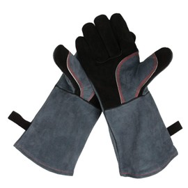 OZERO 932℉ Grill BBQ Gloves 16-inch Heat Resistant Leather Forge Welding Glove with Flame Retardant Long Sleeve and Insulated Lining for Men and Women Black-gray