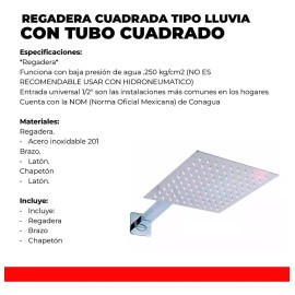 IML Kit Regadera Cuadrada Lluvia Moderna Con Tubo 40cm Lujo