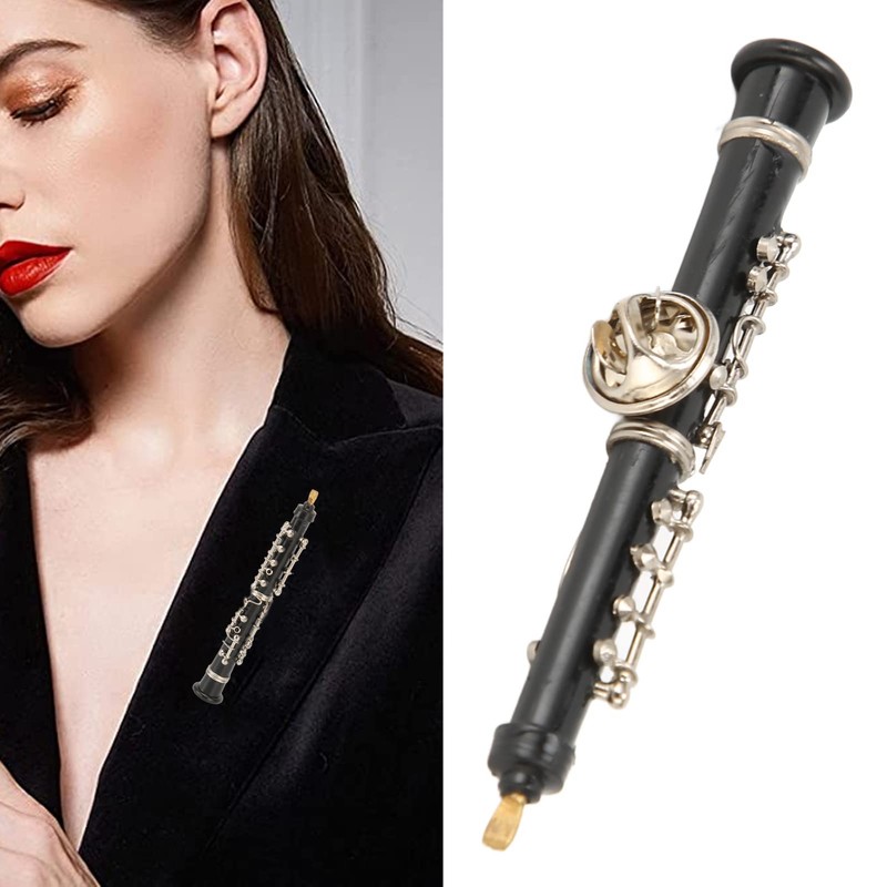 Miniature Oboe Brooch, Musical Instrument Fashion Lapel Brooch with Case