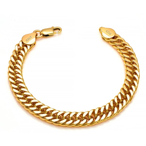 Waitsoul 18K Gold Bracelet for Men 8mm Diamond-Cut Cuban Curb