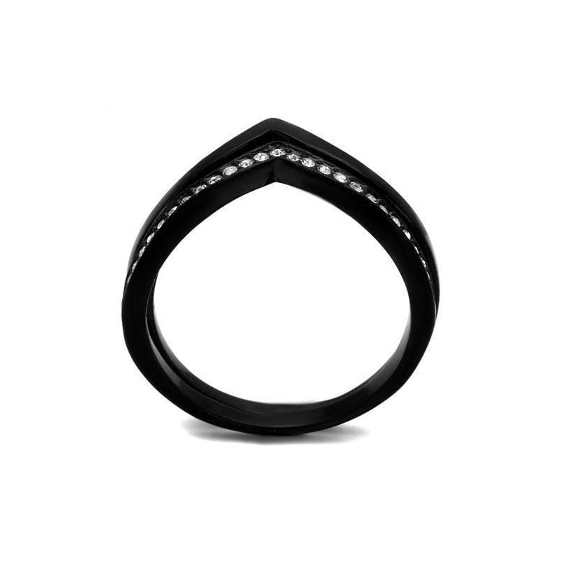 YourJewelleryBox Wedding Engagement Simulated Diamond Ring Stainless Steel Black Wishbone