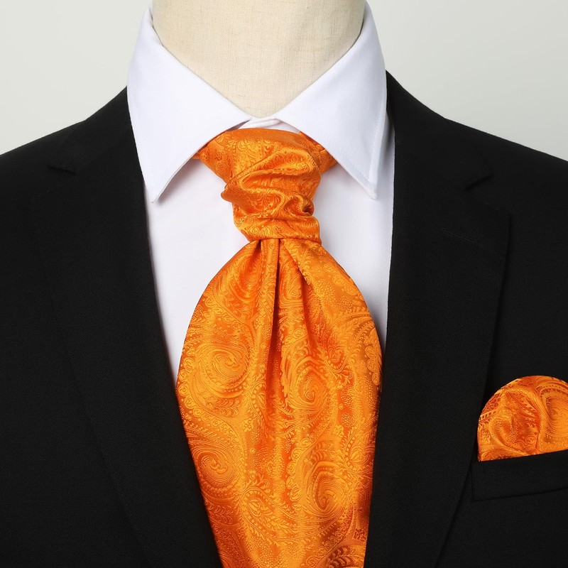 HISDERN Ascot Ties for Men Orange Paisley Cravat Tie and