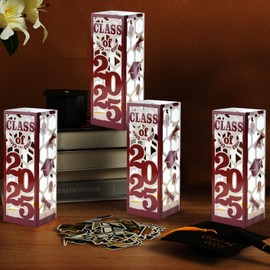 12 Pcs Light Up Graduation Centerpieces- Class of 2025 Graduation Decorations Lantern Boxes for College High School Congrats Graduation Party Supplies(Maroon)