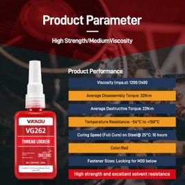VIKAGU 262 Red High Strength Thread Locker - Resists High Heat, Oil & Chemicals - Permanent Locking Adhesive for Metal Nuts & Bolts - 1.69Oz/50ml