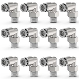 EterMutable 12Packs 1/4" OD Tube x 1/4" NPT Thread Nickel Plating Copper Elbow Push to Connect Fittings,Pneumatic Male Quick Connect Air Line Hose Fittings Accessories