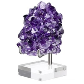 BTSKY Small Size Adjustable Silver Metal Arm Display Stand Easel with Square Acrylic Base, Display Holder for Geodes Rock Mineral Agate Fossil Coral Coin