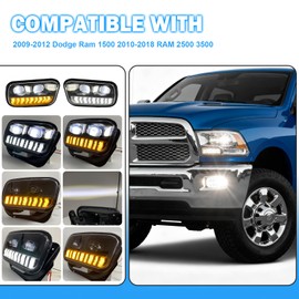 LED&DRL Fog Lights Compatible with 2009-2012 Dodge Ram 1500 2010-2018 RAM 2500 3500 Front Bumper Driving Fog Lamps w/Brackets DRL & Amber Turn Signal Lights Clear Lens