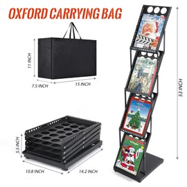 ChoiCARE Literature Catalog Rack, Foldable Magazine Brochure Display Stand, Magazine Floor-Standing with Portable Oxford Bag, for Office Store and Exhibition Trade Show (4 Pockets, Black)