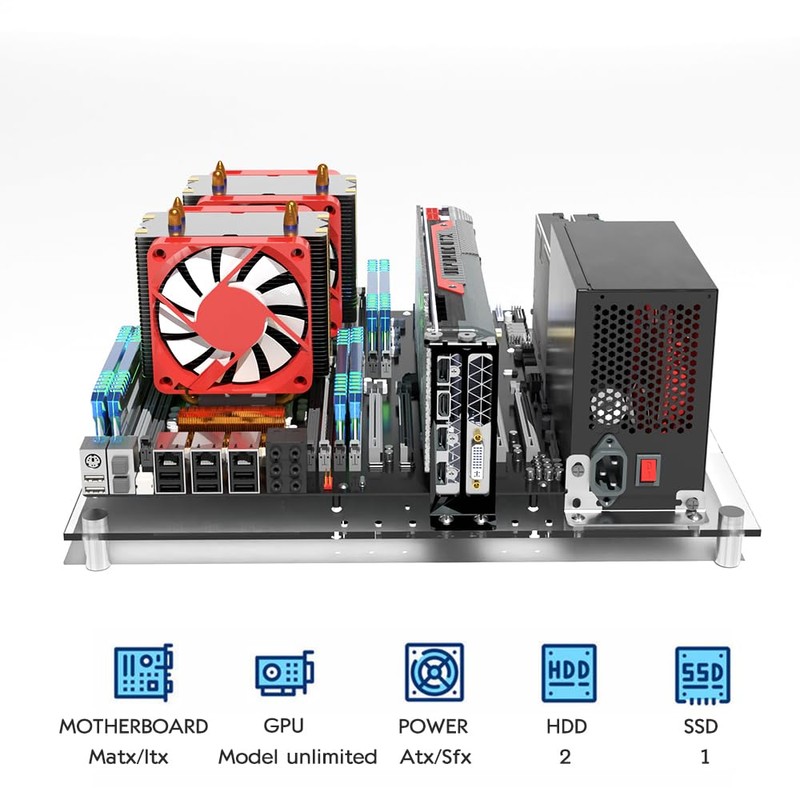 DIY Acrylic Open Frame PC Case for MATX, ITX Motherboards
