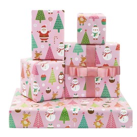 Vintage Baby Pink Christmas Wrapping Paper 6 Sheets With Matched Lotus Color Ribbon Folded Flat 20x30 inches per sheet For Kids Girls Boys Women Unique Xmas Decorative Paper and Holiday Gift Wrap