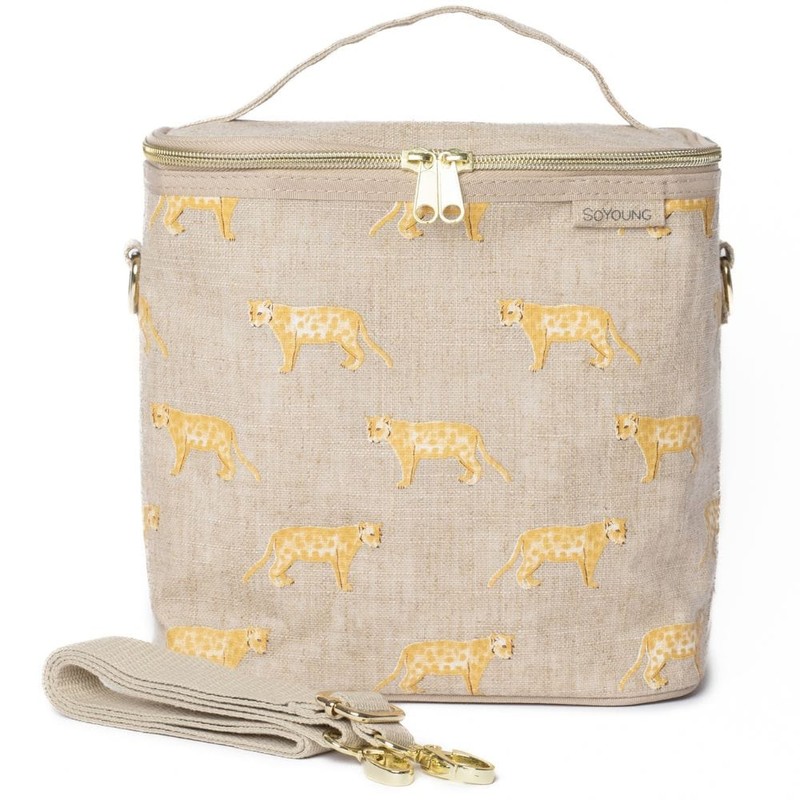 SoYoung Large Linen Insulated Lunch Poche, Light Grey Grid